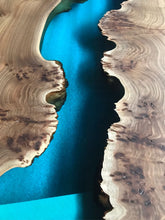 Load image into Gallery viewer, Epoxy resin live edge, Elm, Oak, Walnut, Poplar mappa, Maple, Olive wood, Custom Order table, Waney edge wood dinning and coffee table