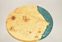 Load image into Gallery viewer, Unique and stunning European poplar mappa burl side table with mix of forest green & blue resin.