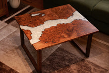 Load image into Gallery viewer, Epoxy resin live edge, Elm, Oak, Walnut, Poplar mappa, Maple, Olive wood, Custom Order table, Waney edge wood dinning and coffee table