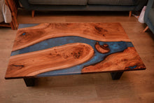 Load image into Gallery viewer, Epoxy resin live edge, Elm, Oak, Walnut, Poplar mappa, Maple, Olive wood, Custom Order table, Waney edge wood dinning and coffee table