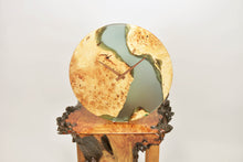 Load image into Gallery viewer, Lime epoxy resin with poplar mappa burl hanging wall clock 35cm Diameter, Clock could be rotate to any hanging position.