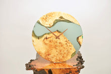 Load image into Gallery viewer, Lime epoxy resin with poplar mappa burl hanging wall clock 35cm Diameter, Clock could be rotate to any hanging position.