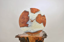 Load image into Gallery viewer, Pearl and arctic white epoxy resin with burl Scottish Elm hanging wall clock 35cm Diameter, Clock could be rotate to any hanging position.
