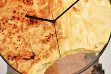 Load image into Gallery viewer, European poplar mappa burl hanging wall clock with metal rim 38cm Diameter, Clock could be rotate to any hanging position.
