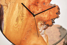 Load image into Gallery viewer, Stunning burl Scottish Elm wood hanging wall clock with metal rim 38cm Diameter, Clock could be rotate to any hanging position.