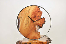Load image into Gallery viewer, Stunning burl Scottish Elm wood hanging wall clock with metal rim 38cm Diameter, Clock could be rotate to any hanging position.
