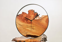 Load image into Gallery viewer, Stunning burl Scottish Elm wood hanging wall clock with metal rim 38cm Diameter, Clock could be rotate to any hanging position.