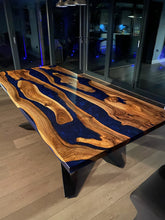 Load image into Gallery viewer, Epoxy resin live edge, Elm, Oak, Walnut, Poplar mappa, Maple, Olive wood, Custom Order table, Waney edge wood dinning and coffee table