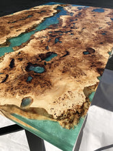 Load image into Gallery viewer, Epoxy resin live edge, Elm, Oak, Walnut, Poplar mappa, Maple, Olive wood, Custom Order table, Waney edge wood dinning and coffee table