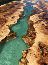 Load image into Gallery viewer, Epoxy resin live edge, Elm, Oak, Walnut, Poplar mappa, Maple, Olive wood, Custom Order table, Waney edge wood dinning and coffee table