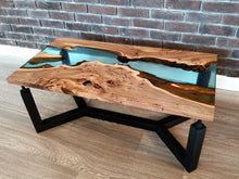 Load image into Gallery viewer, Epoxy resin live edge, Elm, Oak, Walnut, Poplar mappa, Maple, Olive wood, Custom Order table, Waney edge wood dinning and coffee table