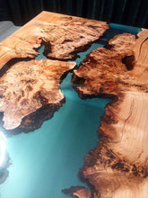 Load image into Gallery viewer, Epoxy resin live edge, Elm, Oak, Walnut, Poplar mappa, Maple, Olive wood, Custom Order table, Waney edge wood dinning and coffee table
