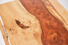 Load image into Gallery viewer, Inspirited solid oak folding small kitchen table inlaid with flame copper resin