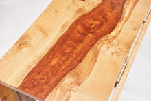 Load image into Gallery viewer, Inspirited solid oak folding small kitchen table inlaid with flame copper resin