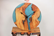 Load image into Gallery viewer, Large blue & green resin, Scottish Elm wall hanging clock, 50cm Diameter, clock could be rotate to any hanging position.