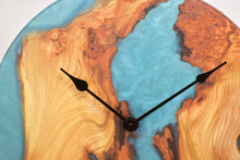 Load image into Gallery viewer, Large blue & green resin, Scottish Elm wall hanging clock, 50cm Diameter, clock could be rotate to any hanging position.