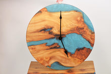 Load image into Gallery viewer, Large blue & green resin, Scottish Elm wall hanging clock, 50cm Diameter, clock could be rotate to any hanging position.