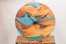 Load image into Gallery viewer, Large blue & green resin, Scottish Elm wall hanging clock, 50cm Diameter, clock could be rotate to any hanging position.