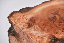 Load image into Gallery viewer, Creative live edge Scottish Elm waterfall end table, Waney edge waterfall side table, Figured slab wood furniture