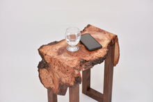 Load image into Gallery viewer, Creative live edge Scottish Elm waterfall end table, Waney edge waterfall side table, Figured slab wood furniture