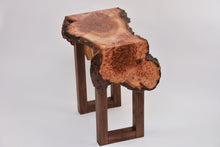 Load image into Gallery viewer, Creative live edge Scottish Elm waterfall end table, Waney edge waterfall side table, Figured slab wood furniture