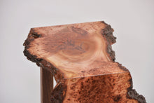 Load image into Gallery viewer, Creative live edge Scottish Elm waterfall end table, Waney edge waterfall side table, Figured slab wood furniture