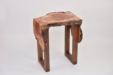 Load image into Gallery viewer, Creative live edge Scottish Elm waterfall end table, Waney edge waterfall side table, Figured slab wood furniture