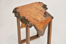 Load image into Gallery viewer, Stunning live edge burl Scottish Elm waterfall end table, Waney edge waterfall side table, Figured slab wood furniture.