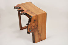 Load image into Gallery viewer, Stunning live edge burl Scottish Elm waterfall end table, Waney edge waterfall side table, Figured slab wood furniture.