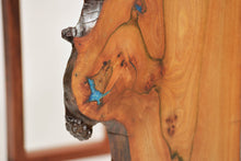 Load image into Gallery viewer, Stunning live edge burl Scottish Elm waterfall end table, Waney edge waterfall side table, Figured slab wood furniture.