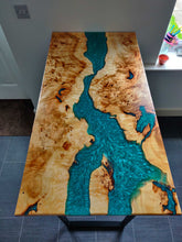 Load image into Gallery viewer, Epoxy resin live edge, Elm, Oak, Walnut, Poplar mappa, Maple, Olive wood, Custom Order table, Waney edge wood dinning and coffee table