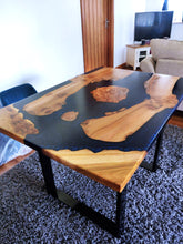 Load image into Gallery viewer, Epoxy resin live edge, Elm, Oak, Walnut, Poplar mappa, Maple, Olive wood, Custom Order table, Waney edge wood dinning and coffee table