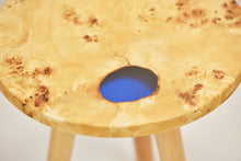 Load image into Gallery viewer, Creative side table, European Poplar mappa burl with dark blue transparent resin end table.