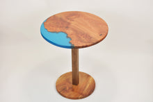 Load image into Gallery viewer, Unique and stunning burl Scottish Elm side table with transparent blue resin.