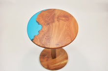 Load image into Gallery viewer, Unique and stunning burl Scottish Elm side table with transparent blue resin.