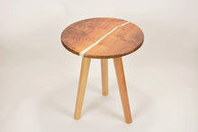 Load image into Gallery viewer, Hand made Scottish burl Elm side table with pearl white resin, End table.