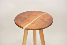 Load image into Gallery viewer, Hand made Scottish burl Elm side table with pearl white resin, End table.