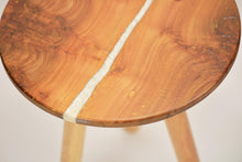 Load image into Gallery viewer, Hand made Scottish burl Elm side table with pearl white resin, End table.