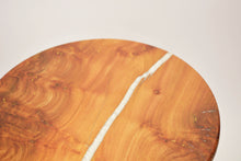 Load image into Gallery viewer, Hand made Scottish burl Elm side table with pearl white resin, End table.