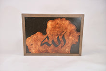 Load image into Gallery viewer, Large burl Scottish Elm engraving with black resin wall art decor.