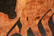 Load image into Gallery viewer, Large burl Scottish Elm engraving with black resin wall art decor.