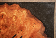 Load image into Gallery viewer, Large burl Scottish Elm engraving with black resin wall art decor.
