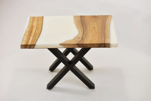 Load image into Gallery viewer, Walnut and white resin side table.