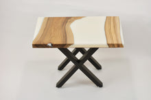 Load image into Gallery viewer, Walnut and white resin side table.