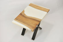 Load image into Gallery viewer, Walnut and white resin side table.