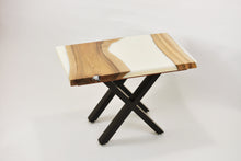 Load image into Gallery viewer, Walnut and white resin side table.
