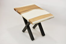 Load image into Gallery viewer, Walnut and white resin side table.