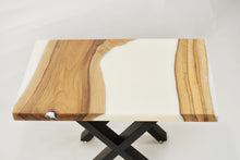 Load image into Gallery viewer, Walnut and white resin side table.