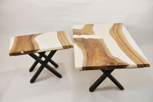 Load image into Gallery viewer, Walnut and white resin coffee and side tables.