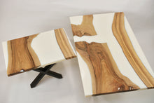 Load image into Gallery viewer, Walnut and white resin coffee and side tables.